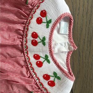 Red Gingham Smocked Dress with Cherry Embroidery